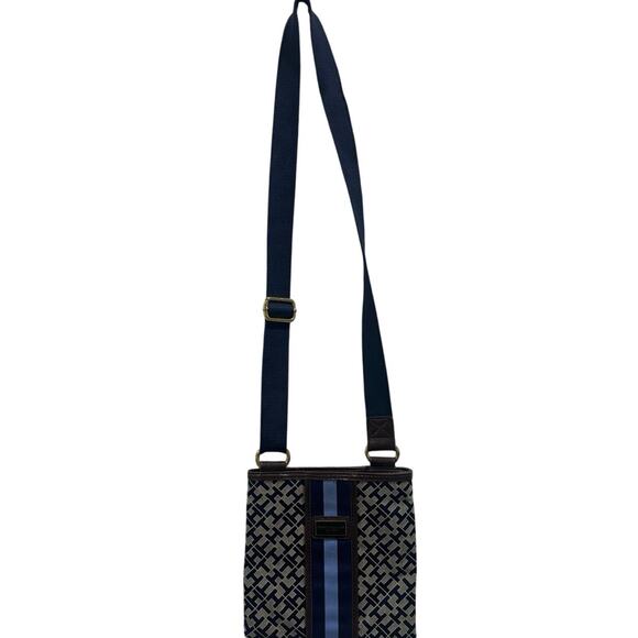 Tommy Hilfiger Crossbody Bag Blue Geometric Stripe Adj Strap Gift under $50 - Picture 2 of 6